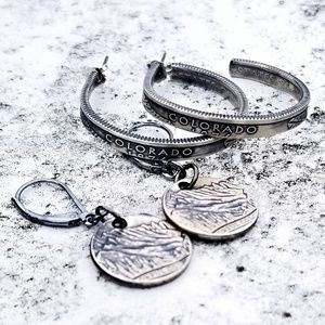 Silver State Coin Hoop & Drop Earrings Set